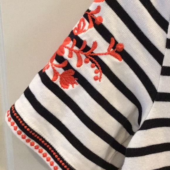 Kate Spade Black/White Striped & Embroidered Top - Picture 3 of 7